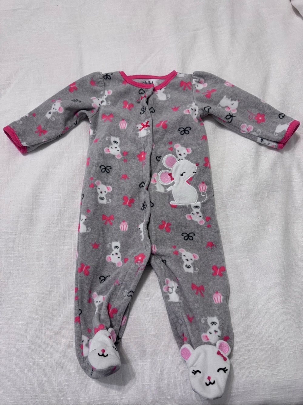 Carter’s Baby Gray and Pink Mouse One-Piece Footed Fleece Pajamas